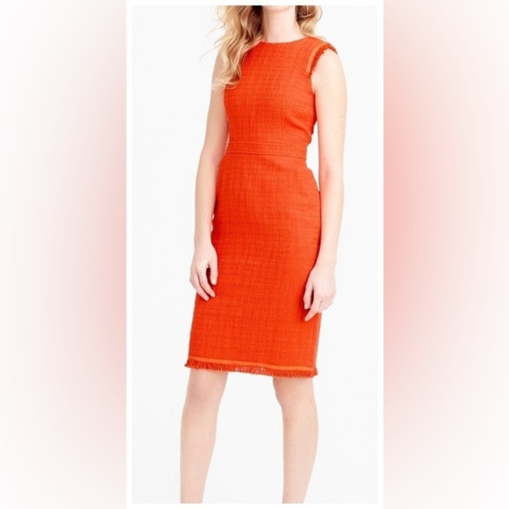 J.Crew Orange Tweed Sleeveless Sheath Dress Size 6 Pockets